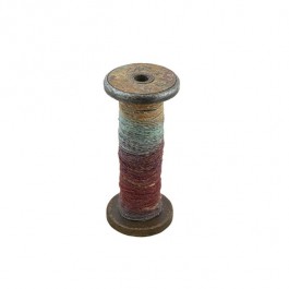 SPOOL-Antique Wooden Spool W/Red & Grey Yarn