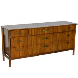 DRESSER-MCM 9-Drawer W/Recessed Brass Hardware