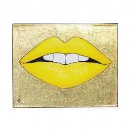 PAINTING-Yellow Lips W/Gold Sparkle Background