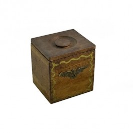 VINTAGE KITCHEN CANISTER-Square Wood W/Brass Eagle