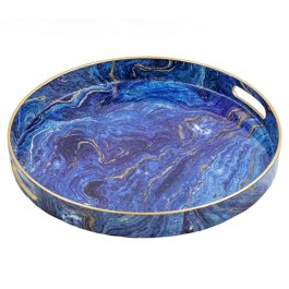 ROUND TRAY-Navy & Gold Faux Marble