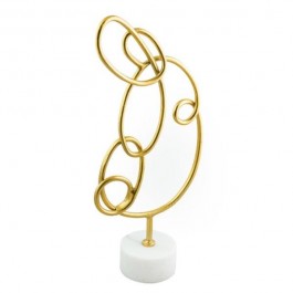 ABSTRACT GOLD DOODLE SCULPTURE-On White Marble Base