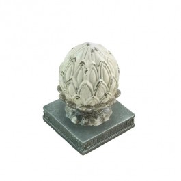 DECORATIVE FINIAL-White Washed Artichoke on Grey Greek Key Base