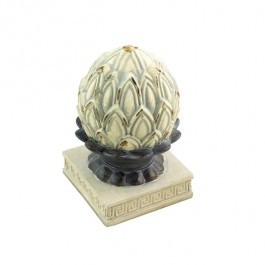 DECORATIVE FINIAL-White Washed Artichoke on Beige Greek Key Base