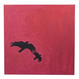 PAINTING-(2)Black Crows In Flight on Pink Background