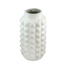 VASE-White Glazed Pottery W/Square Design