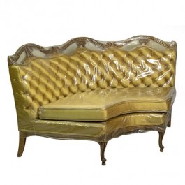 CORNER CHAISE-Vintage Gold Tufted Back W/Fruitwood Frame