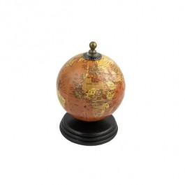 SMALL GLOBE-Orange W/Wood Base & Brass Finial