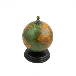 SMALL GLOBE-Green W/Wood Base & Brass Finial