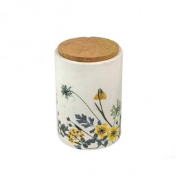 CANISTER-Vintage Ceramic w/Yellow Flowers & Cork Lid (Large)