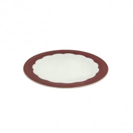 PLATE-DESSERT-Vintage Corningware White Milk Glass w/Red Scallops