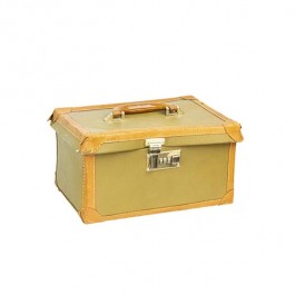 MAKEUP CASE-Khaki w/Tan Trim-Lock in Front