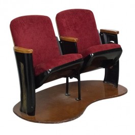 PAIR OF THEATER SEATS-Red W/Wood Base