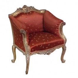 ARM CHAIR-French Bergere Baroque, Gilt & Rust