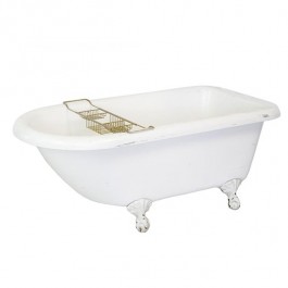 BATHTUB-Fiberglass Tub w/White Clawfeet & Blue Rocks in Bottom