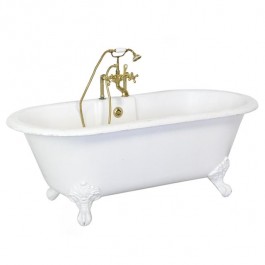 BATHTUB-Fiberglass Tub w/White Clawfeet & Gold Faucet