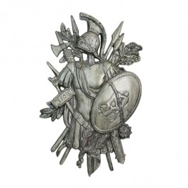 COAT OF ARMS-Silver Metal Roman Warrior w/Shield
