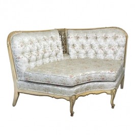 CORNER SETTEE-Vintage Blonde Frame W/Silver Floral Upholstery