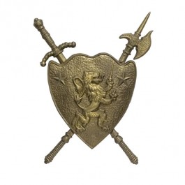 COAT OF ARMS-Brass Shield W/Lion In Center Flanked by Stars
