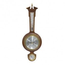 BAROMETER-Light Wood Banjo Shape-(2) Dials & Thermometer