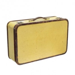 VINTAGE SUITCASE-Small Yellow W/Leather Trim & Initials "C.M.L."