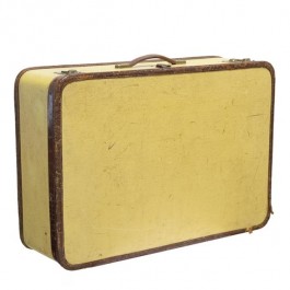 VINTAGE SUITCASE-Large Yellow W/Brown Trim & Initials "C.M.L."