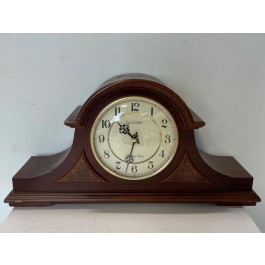 MANTEL CLOCK-"La Crosse" Molded Hood/Faux Wood & Gold Detailing on Face