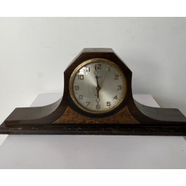 MANTEL CLOCK-"Gilbert" Hexagon Wood Hood,Silver Face & Gold Numbers