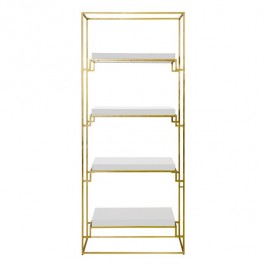 BOOKCASE-Gold Frame W/White Lacquer Shelf
