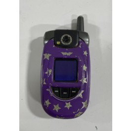 CELL PHONE-Vintage Flip Phone: Purple W/Silver Stars