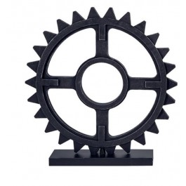 SCULPTURE-Spiked Round Wood Gear W/Antique Black Finish