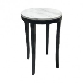 SIDE TABLE-Round W/Faux Marble Top & Black Painted Base