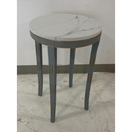 SIDE TABLE-Round W/Faux Marble Top & Grey Frame W/Gold Detailing