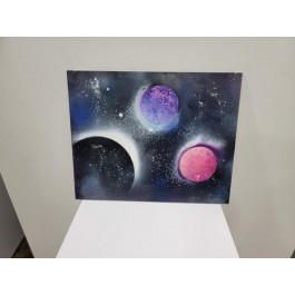 DARK MOON PAINTING-W/(1)Red & (1)Purple Smaller Planets