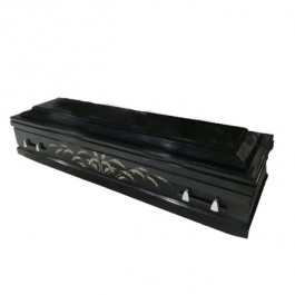 COFFIN-Black Exterior W/Gold Wheat Detail On Front