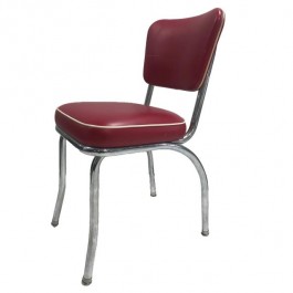 DINER CHAIR-Retro Red Matt Vinyl W/White Piping