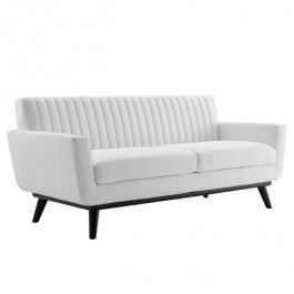 SOFA-MCM White Channel Back W/Dark Wood Base