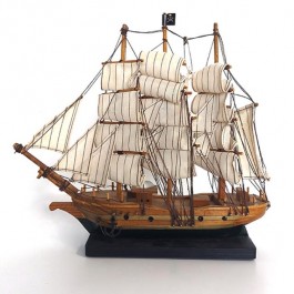 SHIP MODEL-Natural Wood w/Striped White Sails