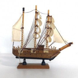 SHIP MODEL-Small Pirate Ship-Natural Wood w/White Sails