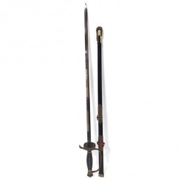 SWORD-Stainless Steel Blade w/Black Handle & Black/Brass Sheath