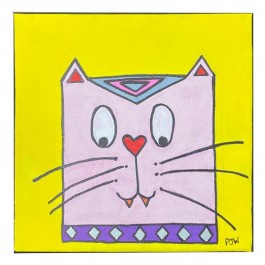 PAINTING-"Diamond Kitty"-Pink Cat W/Diamond Collar