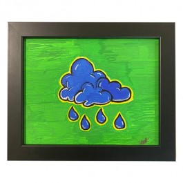 PAINTING-Silver Lining|Blue Clouds|Green Background |Black Frame