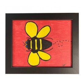 PAINTING-Be Happy |Bee |Red Background |Black Frame