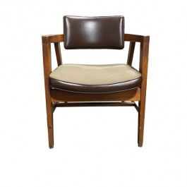 OFFICE CHAIR-Brown Back Rest & Taupe Seat Cushion w/Wood Frame