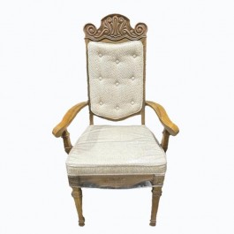 ARM CHAIR-Carved Fruitwood w/Cream Cushions & Tufted Back