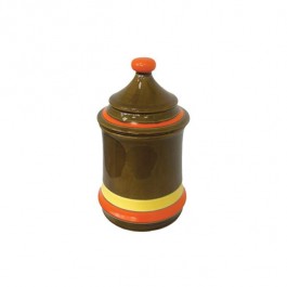 (25320143)CONTAINER w|Lid-Medium MCM Green Jar w|Yellow & Orange Detail