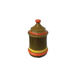 (25320144)CONTAINER w|Lid-Small MCM Green Jar w|Yellow & Orange Detail