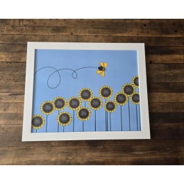 Framed Poster-Sunflower Beeline |Blue |White Frame