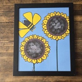 (8521PJ59)Pair of Sunflowers |Blue Background |Black Frame