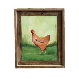 (85210790)FRAMED PAINTING-LAF Chicken in Natural Wood Frame